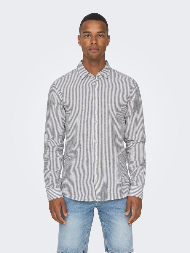 Onscaiden Ls Stribet Linned Skjorte 660 fra Only & Sons