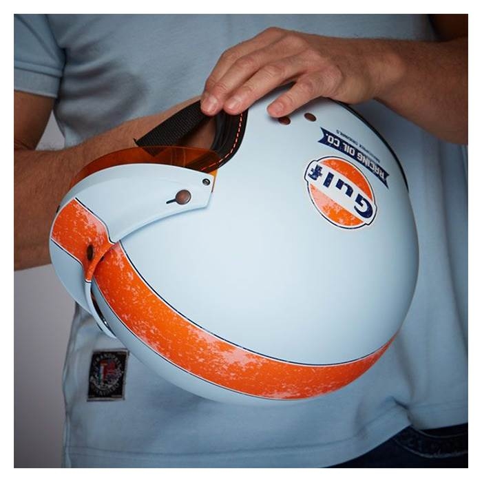 Gulf Racing Lyeseblå Hjelm - Mat Finish & Øko Læder