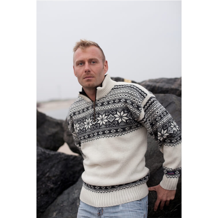 Norsk Uld Sweater med Lynlås fra Wool Of Scandinavia