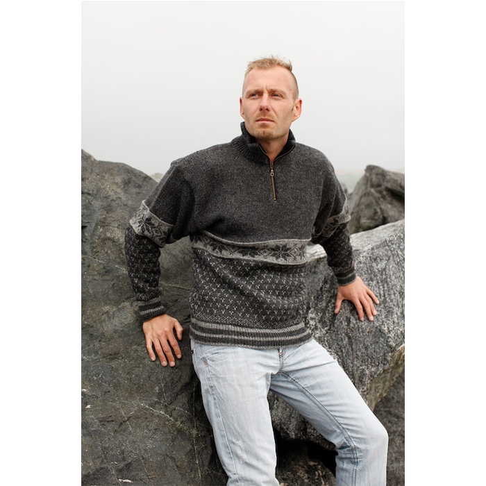 Elegant Norsk Uld Sweater med Kort Lynlås – Skandinavisk Stil