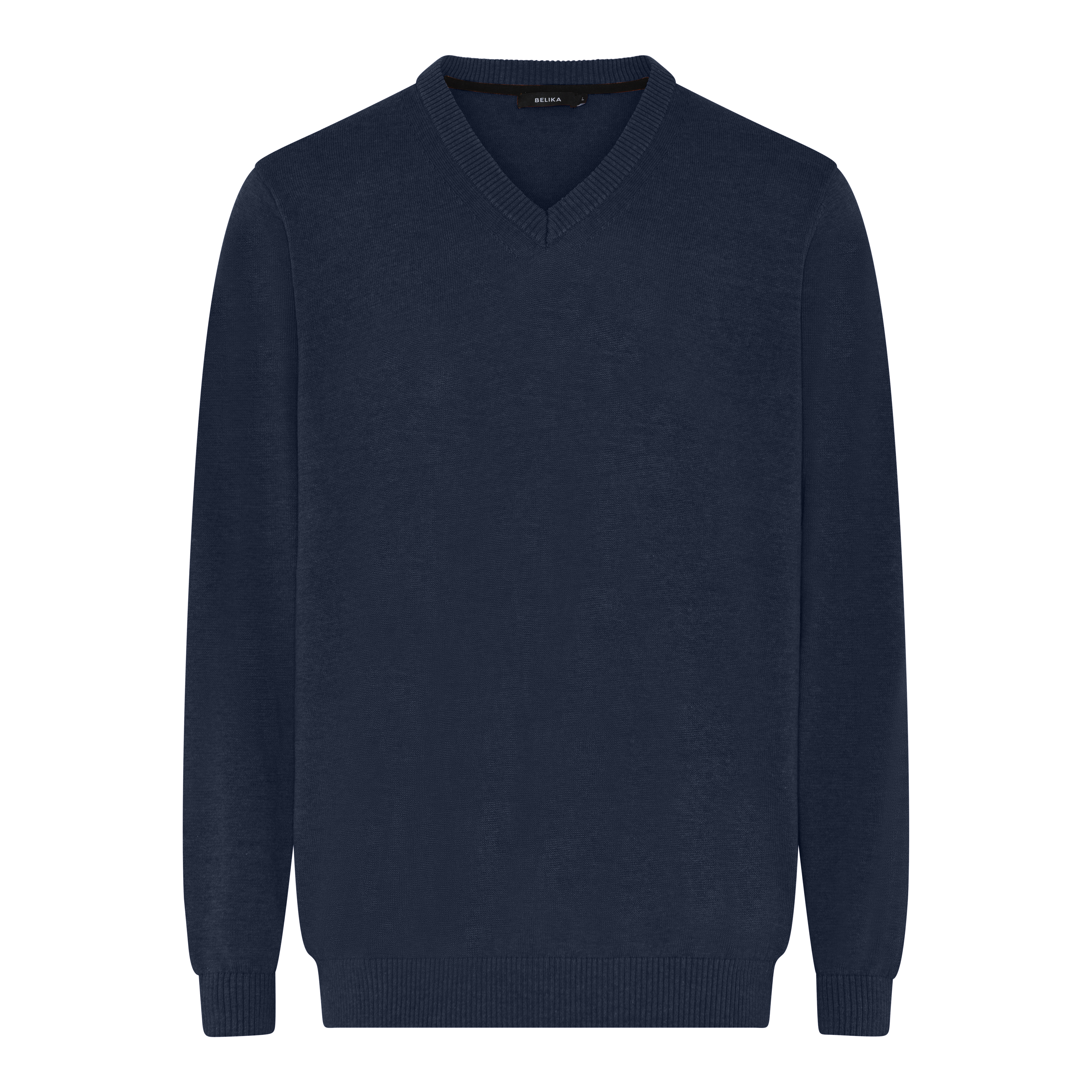 Elegant V-hals Pullover i Mørk Navy Melange fra Belika