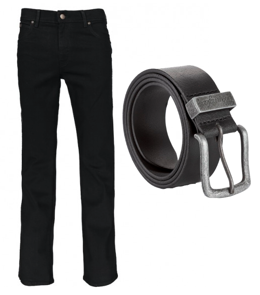 Wrangler Texas Stretch Jeans med Læderbælte – Black!