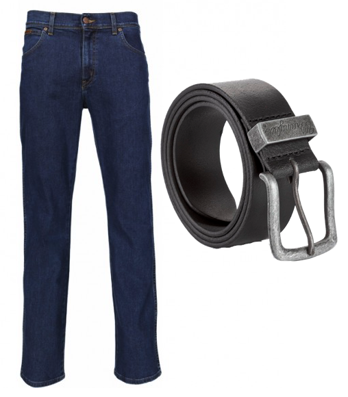 Wrangler Texas Stretch Jeans med Læderbælte - Darkstone