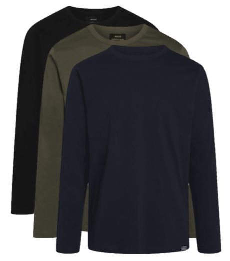 3-Pak Langærmede T-shirts Thor Organic fra Mads Nørgaard