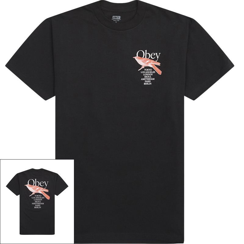 Obey Bird T-shirt med unikt fugleprint - Sort