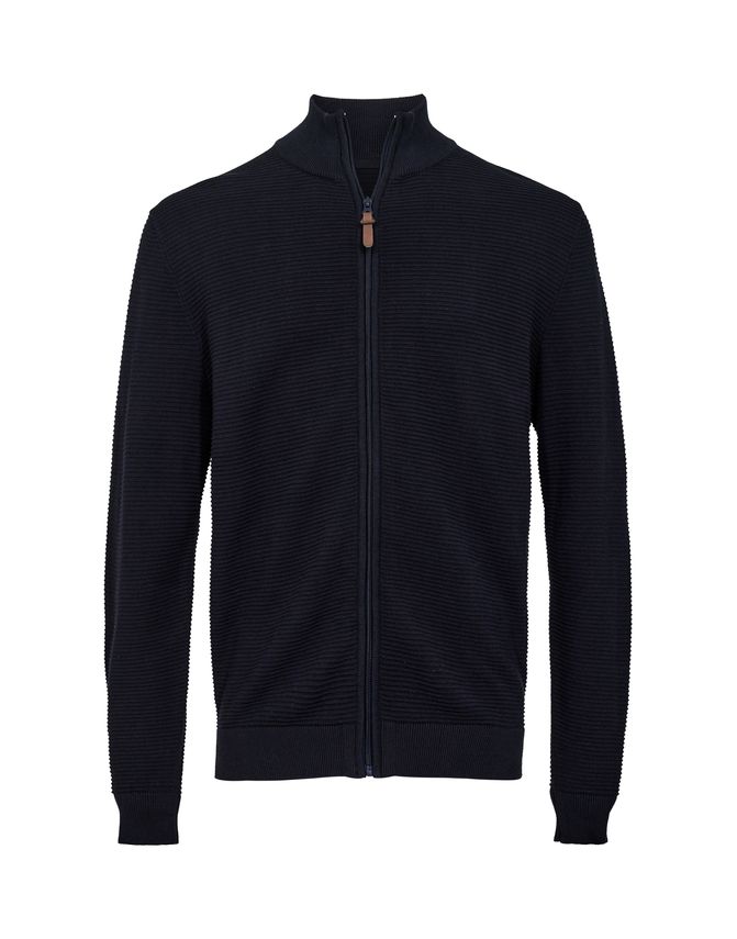 Cardigan med lynlås i flot struktur - Black Blue tilbud