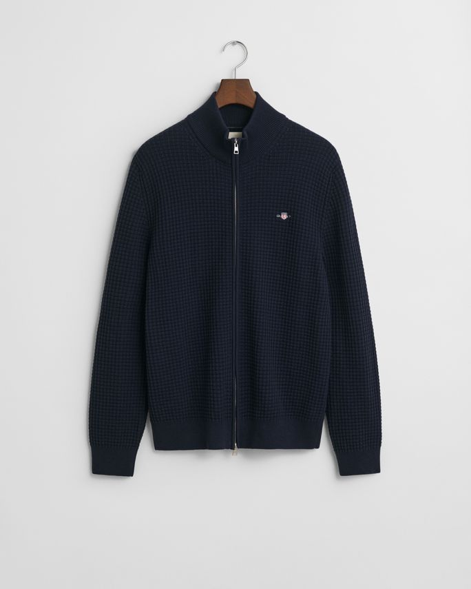 Zipped Textured Cotton Cardigan fra Gant