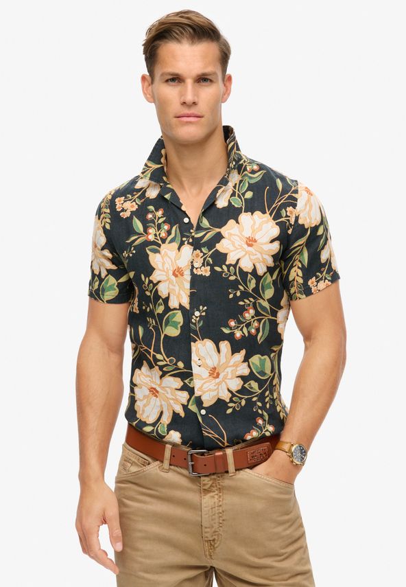 Open Collar Print Linen Shirt fra Superdry